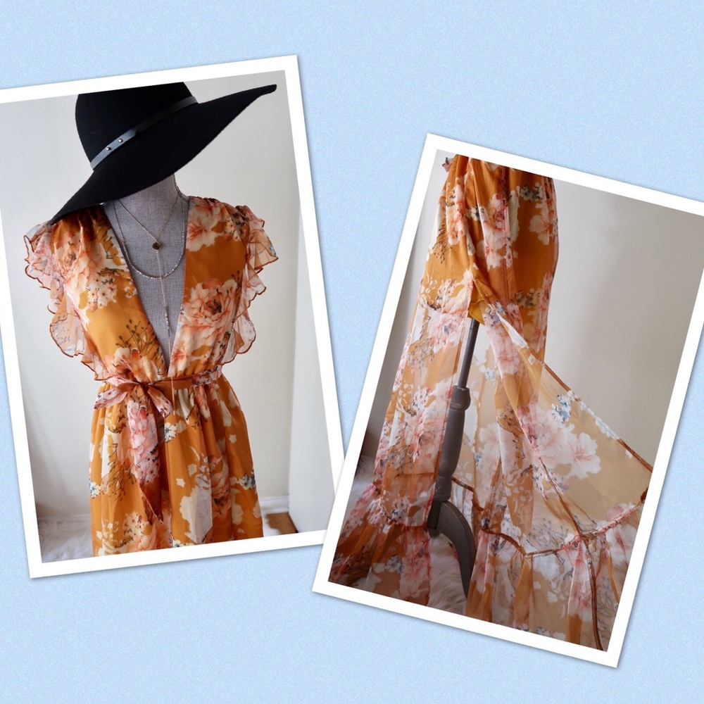 MELINDA- Whimsical Floral Dress in Mustard/Orange - Picture 3 of 5